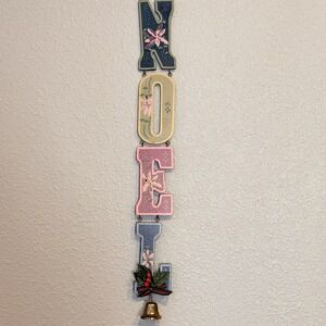 VTG Wooden NOEL Christmas Wall Hanging Hand Painted Letters Bell Holiday Decor‎